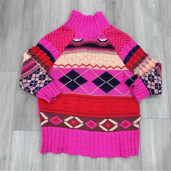 Free People Argyl smile cardigan sweater pink punch combo heavyweight small - Picture 5 of 10